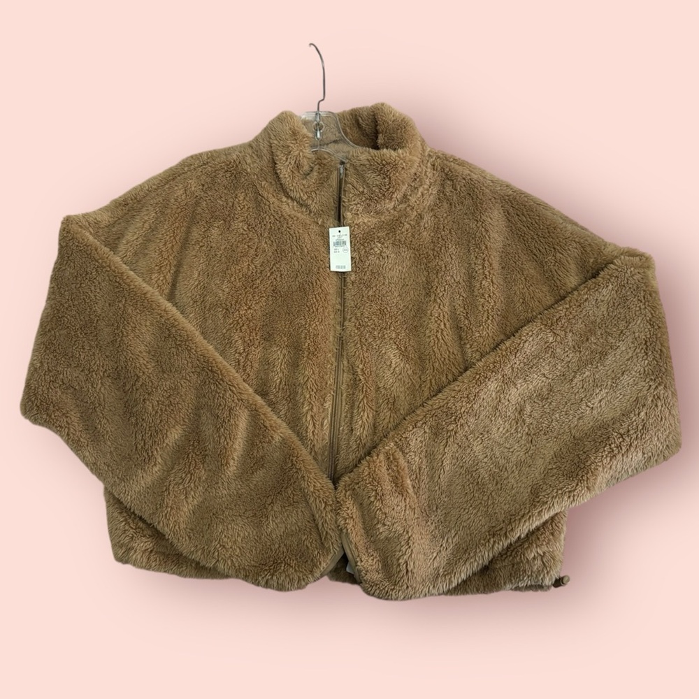 OFFLINE By Aerie Fluffy Sherpa Cropped Full Zip Sweatshirt SIZE LARGE BNWT